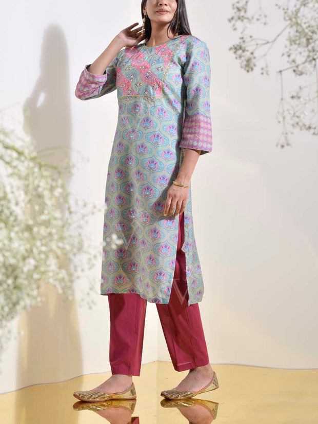 Green Vasansi Silk Printed Kurti