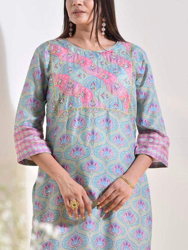 Green Vasansi Silk Printed Kurti