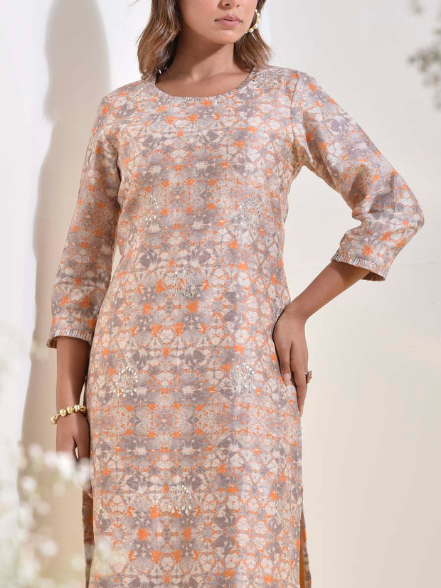 Grey Vasansi Silk Printed Kurti