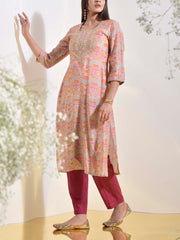 Beige Vasansi Silk Printed Kurti