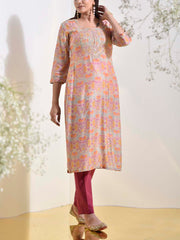 Beige Vasansi Silk Printed Kurti