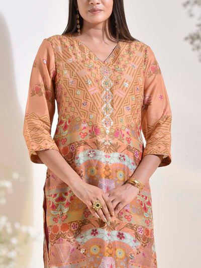 Ochre Vasansi Silk Printed Kurti