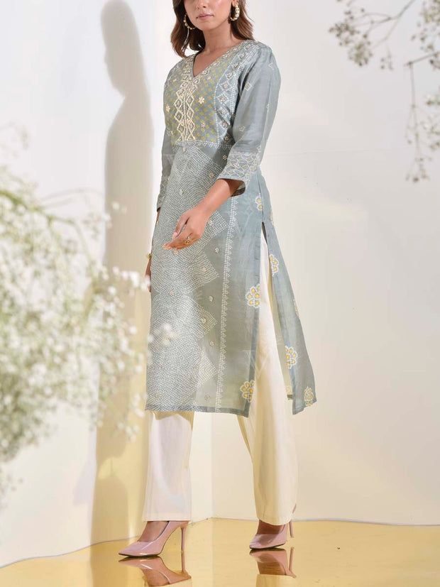 Grey Vasansi Silk Printed Kurti