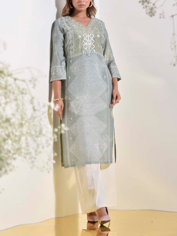 Grey Vasansi Silk Printed Kurti