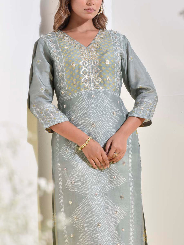 Grey Vasansi Silk Printed Kurti