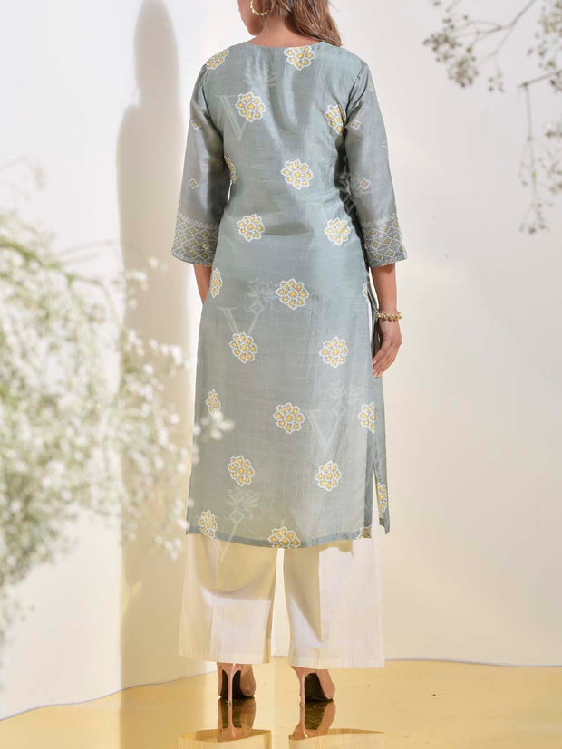 Grey Vasansi Silk Printed Kurti