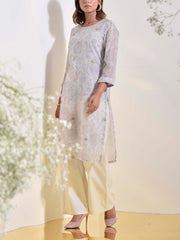 Light Grey Vasansi Silk Printed Kurti