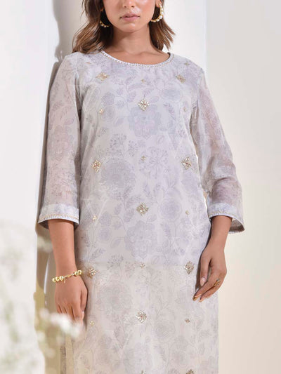 Light Grey Vasansi Silk Printed Kurti