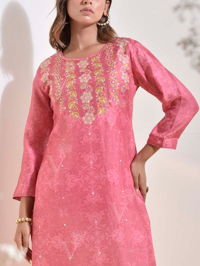 Pink Vasansi Silk Printed Kurti