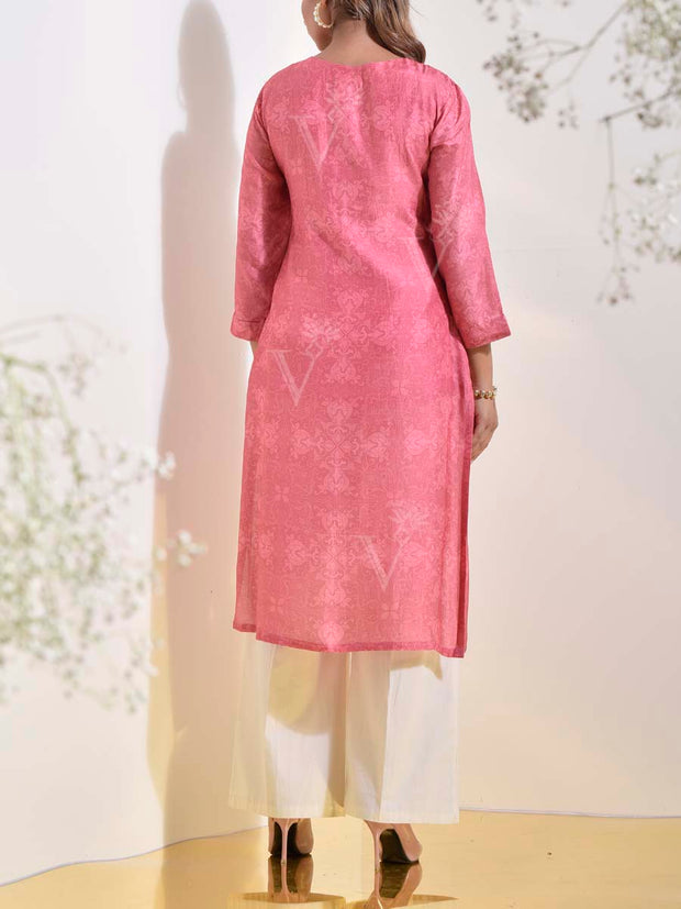 Pink Vasansi Silk Printed Kurti