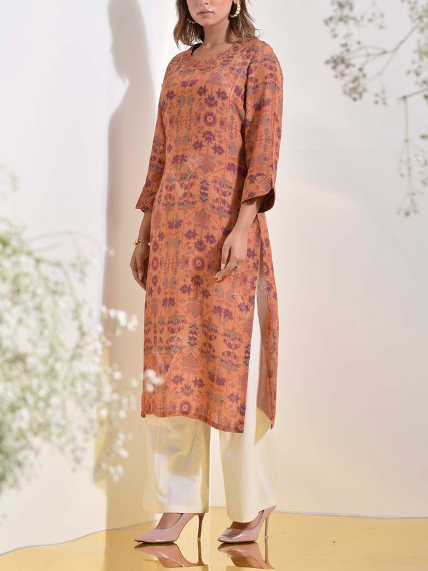 Brown Vasansi Silk Printed Kurti