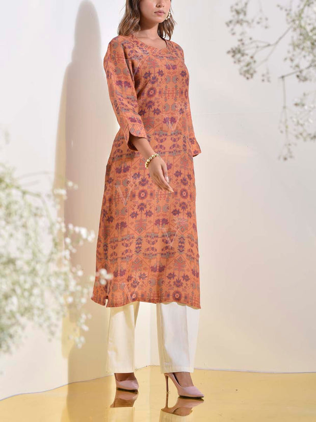 Brown Vasansi Silk Printed Kurti