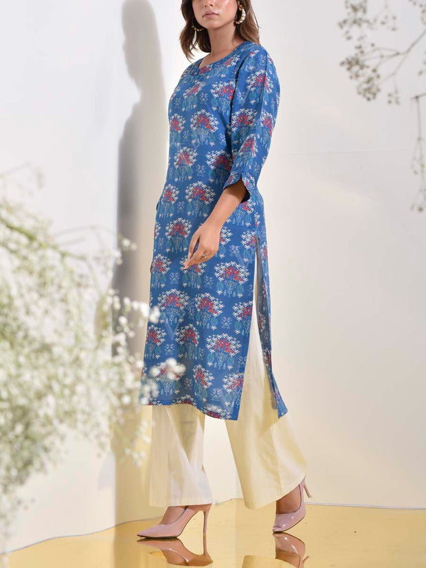 Blue Floral Printed Kurti