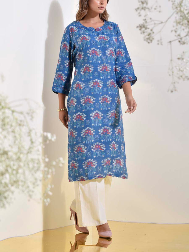 Blue Floral Printed Kurti