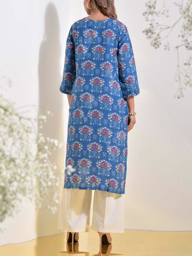 Blue Floral Printed Kurti