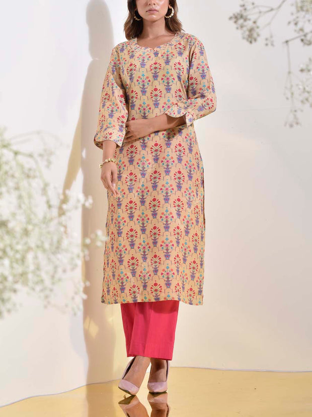 Tan Vasansi Silk Floral Printed Kurti