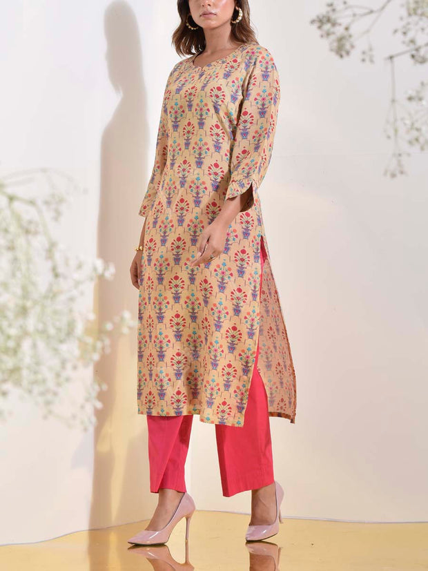 Tan Vasansi Silk Floral Printed Kurti