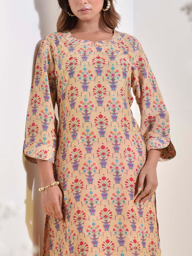 Tan Vasansi Silk Floral Printed Kurti