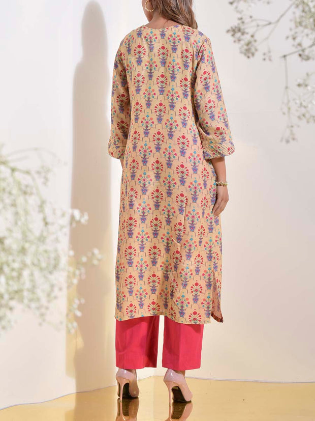 Tan Vasansi Silk Floral Printed Kurti