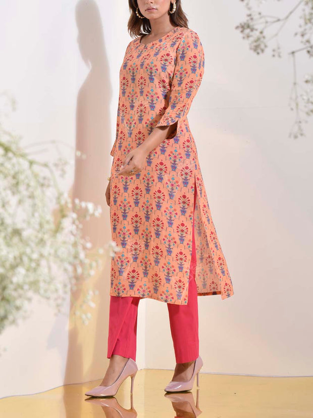 Peach Vasansi Silk Floral Printed Kurti