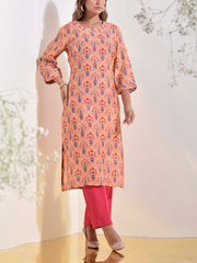 Peach Vasansi Silk Floral Printed Kurti