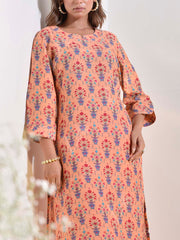 Peach Vasansi Silk Floral Printed Kurti