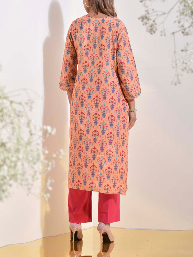 Peach Vasansi Silk Floral Printed Kurti