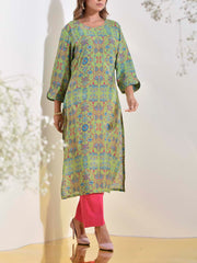 Green Floral Vasansi Silk Printed Kurti