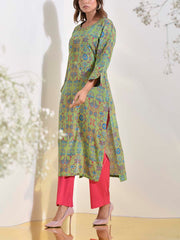 Green Floral Vasansi Silk Printed Kurti