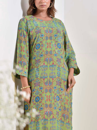 Green Floral Vasansi Silk Printed Kurti