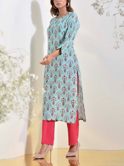 Blue Floral Vasansi Silk Printed Kurti