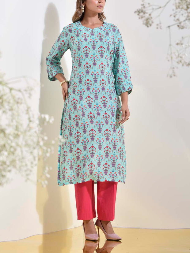 Blue Floral Vasansi Silk Printed Kurti