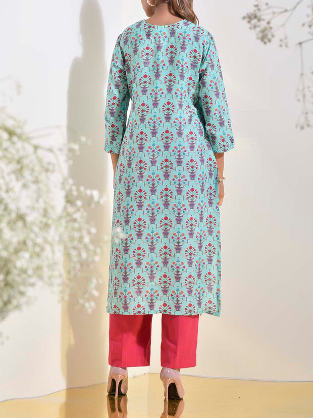 Blue Floral Vasansi Silk Printed Kurti