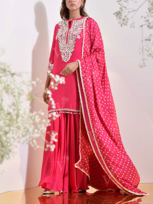 Pink Embroidered Kurta and Sharara Set