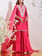 Pink Embroidered Kurta and Sharara Set