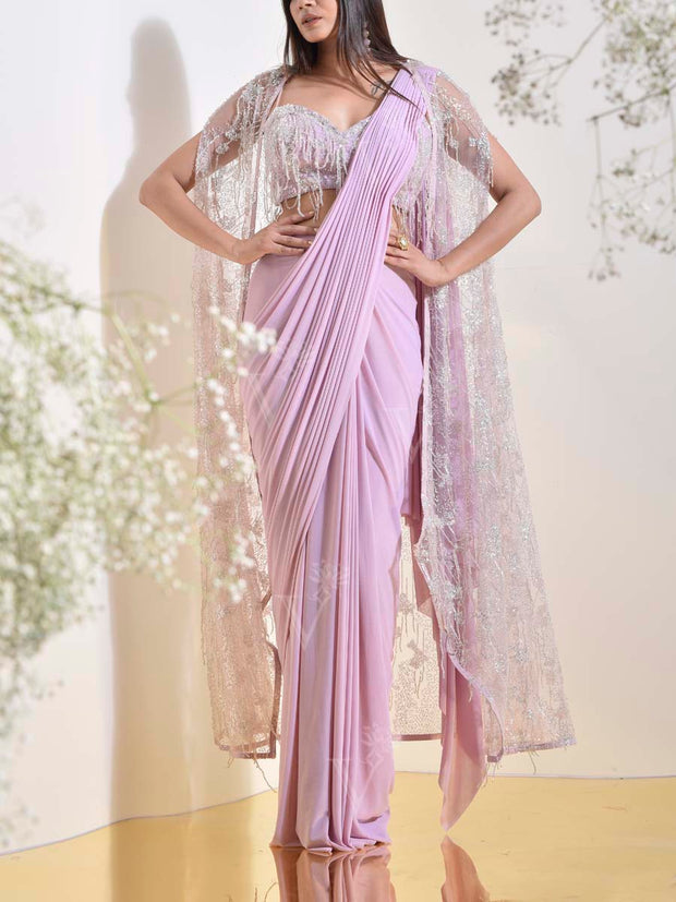 Lilac Embroidered Pre-Stitch Saree