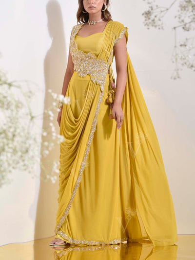 Yellow Embroidered Drape Set