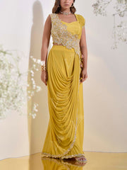 Yellow Embroidered Drape Set