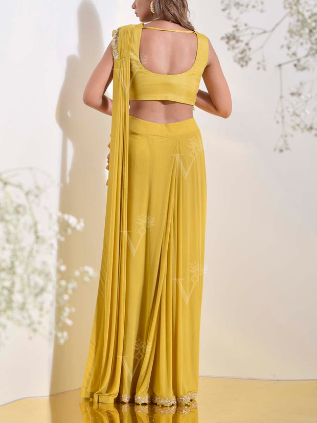 Yellow Embroidered Drape Set