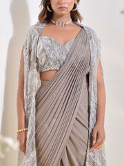 Dusty Brown Embroidered Pre-Stitch Saree