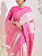 Pink and White Vasansi Silk Bandhani Printed Saree