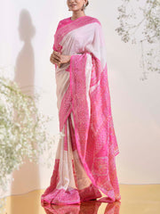 Pink and White Vasansi Silk Bandhani Printed Saree