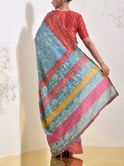 Teal Bandhani Printed Embroidered Saree