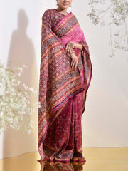 Berry Pink Vasansi Silk Printed Embroidered Saree