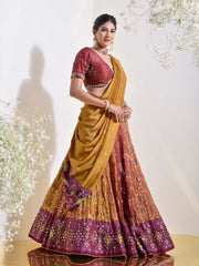 Maroon Vasansi Silk Printed Lehenga Set