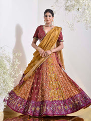 Maroon Vasansi Silk Printed Lehenga Set