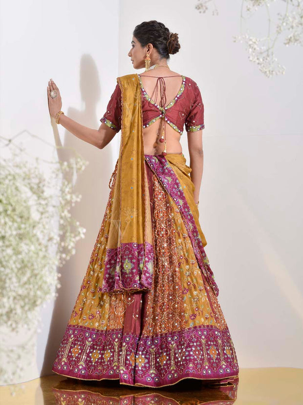 Maroon Vasansi Silk Printed Lehenga Set