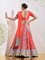 Red Vasansi Silk Printed Lehenga Set