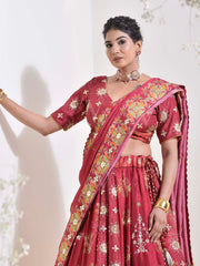 Berry Pink Vasansi Silk Printed Lehenga Set