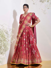 Berry Pink Vasansi Silk Printed Lehenga Set